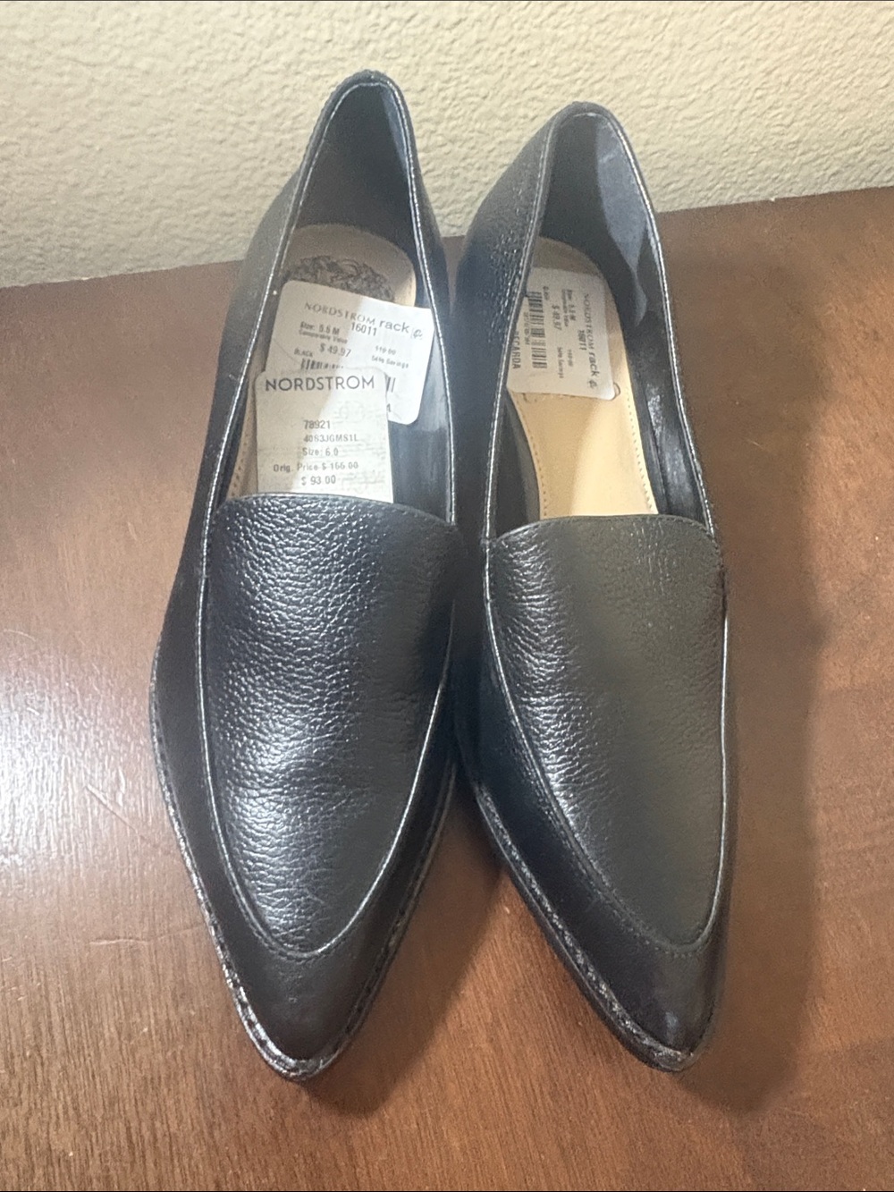 Vince Camuto Black Pointed Leather Loafers